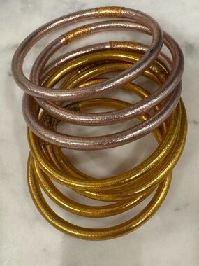 Gold and Rose Gold Metallic Bangle Bracelet Set